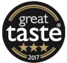 Great Taste 2017 nagradni bedž – crni krug s bijelim tekstom i tri zlatne zvjezdice