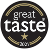 Great Taste 2021 nagradni bedž – crni krug s bijelim tekstom i jednom zlatnom zvjezdicom
