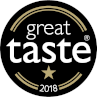 Great Taste 2018 nagradni bedž – crni krug s bijelim tekstom i jednom zlatnom zvjezdicom
