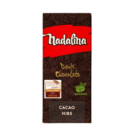 Organska tamna čokolada Nadalina s komadićima kakaa (Cacao Nibs), dobitnica brončane nagrade Italy/Med 2017.