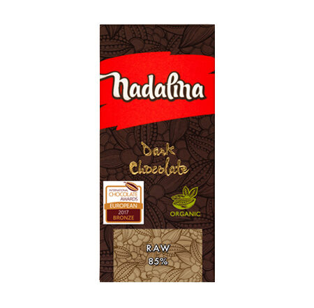 Organska tamna čokolada Nadalina RAW 85%, dobitnica brončane nagrade European Chocolate Awards 2017.