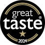 Great Taste 2024 nagradni bedž – crni krug s bijelim tekstom i jednom zlatnom zvjezdicom