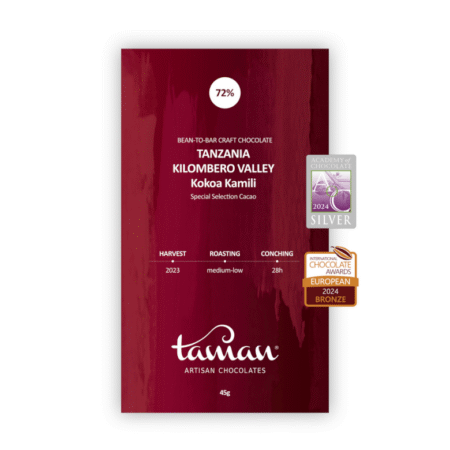 Taman Artisan Chocolates tamna čokolada Tanzania Kilombero Valley 72% s nagradama Silver 2024 i Bronze 2024