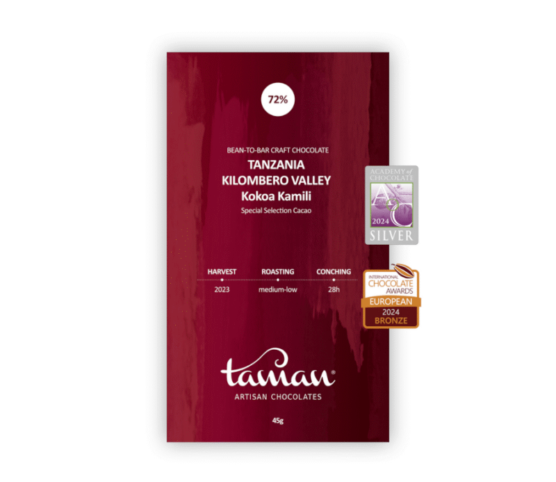 Taman Artisan Chocolates tamna čokolada Tanzania Kilombero Valley 72% s nagradama Silver 2024 i Bronze 2024