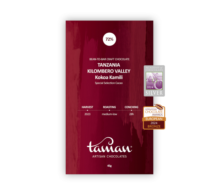 Taman Artisan Chocolates tamna čokolada Tanzania Kilombero Valley 72% s nagradama Silver 2024 i Bronze 2024