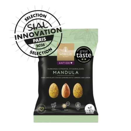 Tamna čokolada s bademima, kurkumom i limunom – Nobilis, 50g, dobitnik nagrada Great Taste 2024 i SIAL Innovation Paris 2024