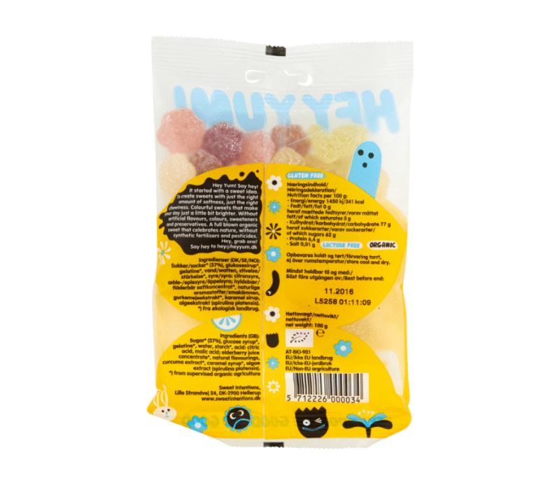 Organski gumeni bomboni HEY YUM! Sour Flower – vesela i šarena mješavina kiselih bombona u obliku cvijeta, bez glutena i bez laktoze.