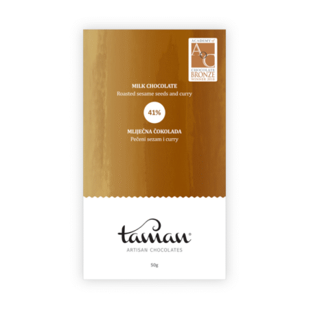 Taman Artisan mliječna čokolada 41% s pečenim sezamom i curryjem – dobitnica brončane nagrade Academy of Chocolate 2018.
