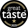 Great Taste 2025 nagradni bedž – crni krug s bijelim tekstom i jednom zlatnom zvjezdicom