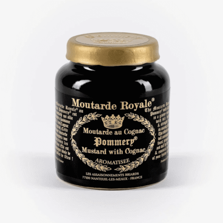Crna keramička teglica Pommery Moutarde Royale senfa s konjakom, luksuzni francuski senf s pozlaćenim poklopcem