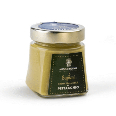 Angelo Inglima Sapuri namaz od pistacija u četvrtastoj staklenoj tegli s zelenom etiketom