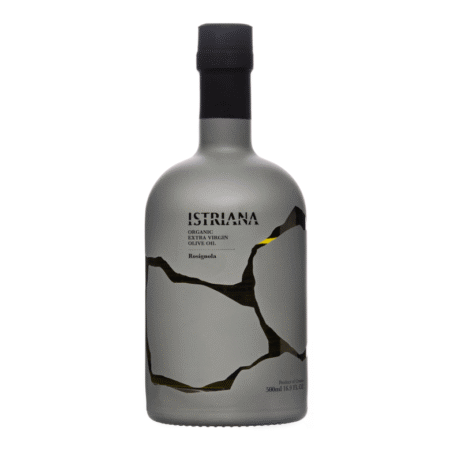 Boca Istriana Rošinjola ekstra djevičanskog maslinovog ulja od 500 ml u sivoj mat ambalaži s minimalističkom etiketom.
