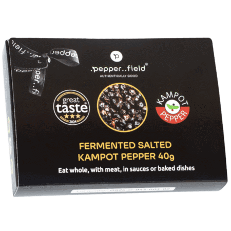 Pakiranje fermentiranog slanog Kampot papra od 40 g marke Pepper..field