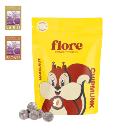 Draže od mliječne i tamne čokolade s piemontskim lješnjakom u žutom pakiranju Flore Confectionery