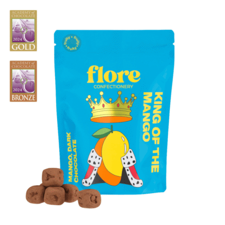 Draže od tamne čokolade s punjenjem od manga i marakuje u plavom pakiranju Flore Confectionery